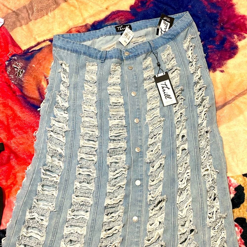 Rip Jean denim maxi skirt